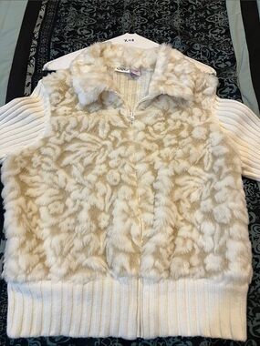 Cato Cream White Faux Fur Zip-Front Sweater Cardigan